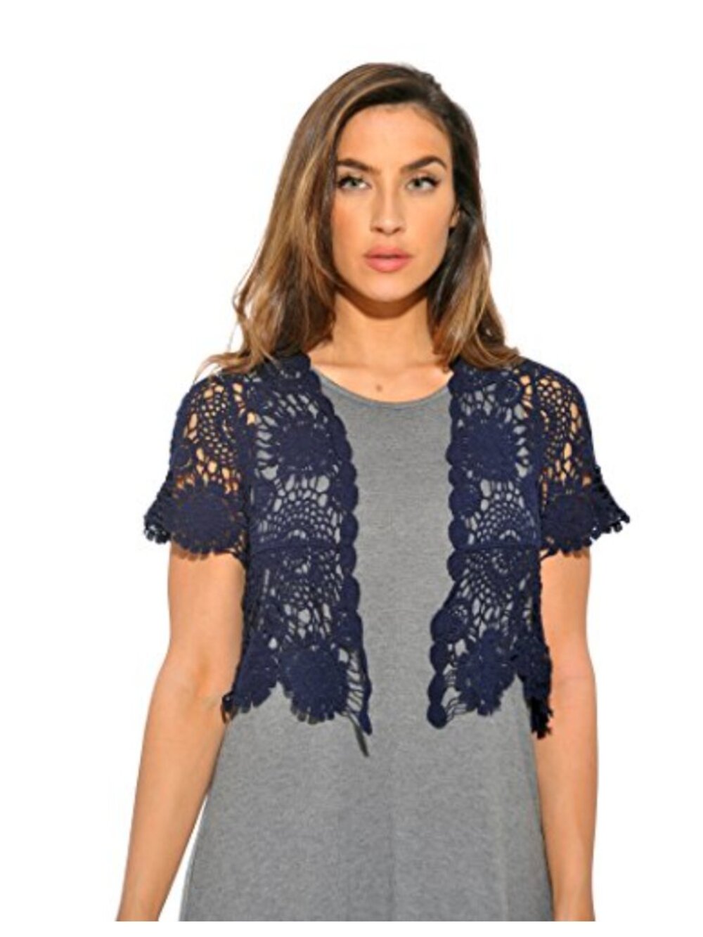 Crochet Bolero Shrug Floral Cardigan Sleeveless Button Layer